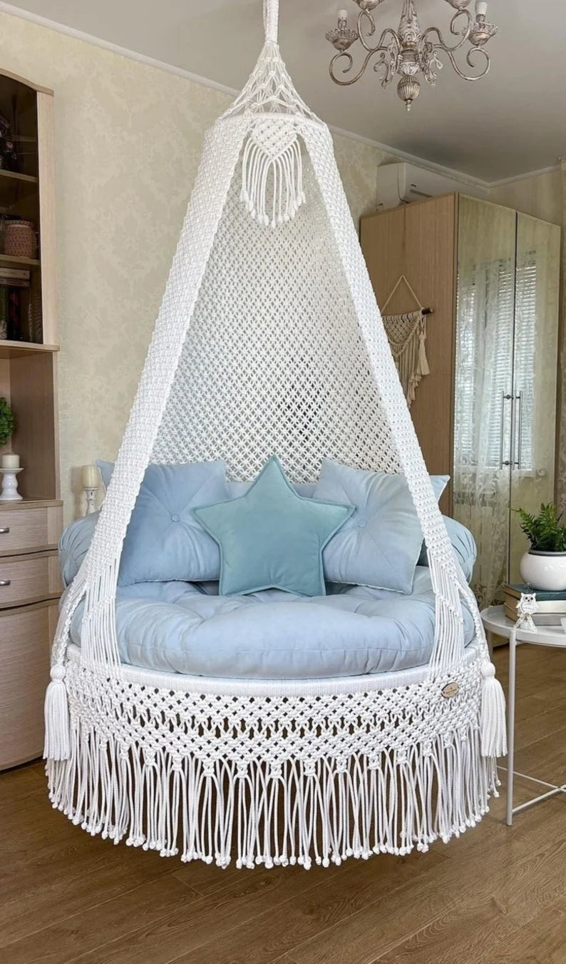 White Macrame Swing For Adults 40 inches - Leechoo